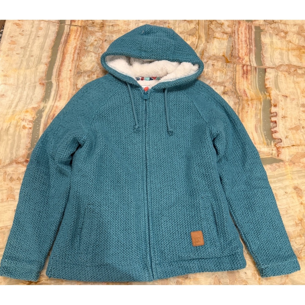 Weird Fish Womens Full Zip Hoodie Teal Blue Macaroni Fleece Sherpa Lined M
